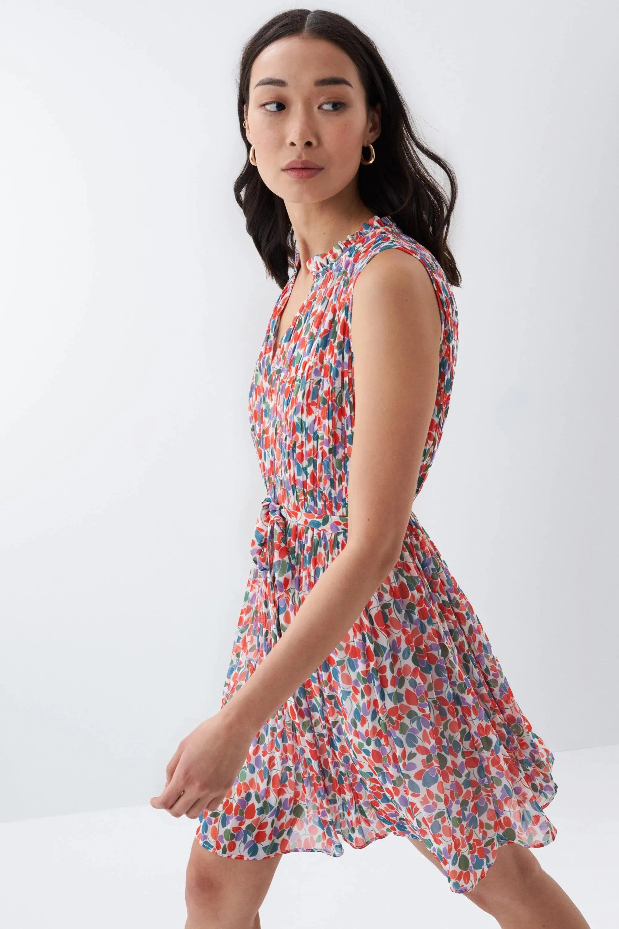 Vestido plisado con microprint - ECRU