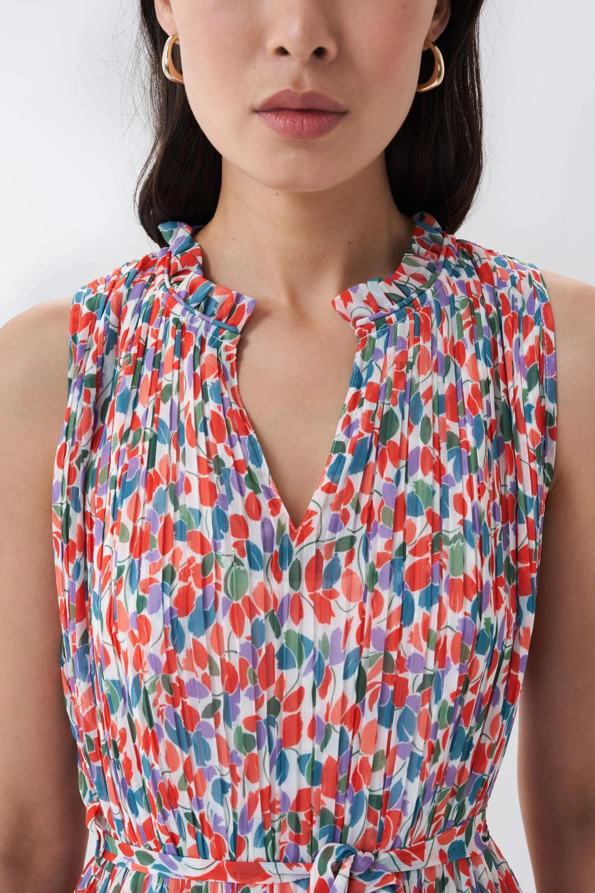 Vestido plisado con microprint - ECRU