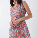 Vestido plisado con microprint - ECRU