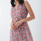 Vestido plisado con microprint - ECRU