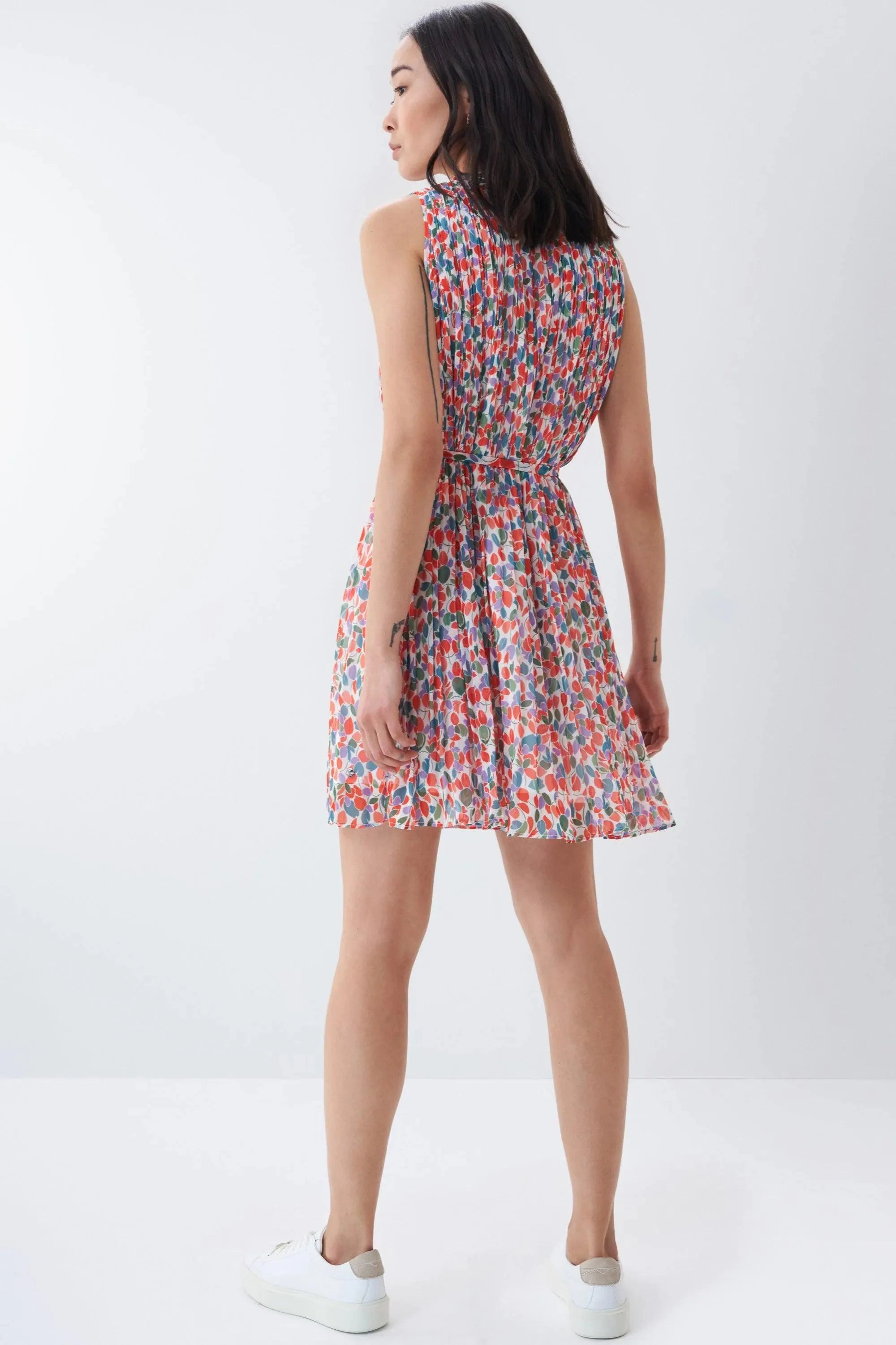 Vestido plisado con microprint - ECRU