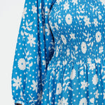 Vestido Raquel Shirred Blue Vintage Block Floral - ECRU