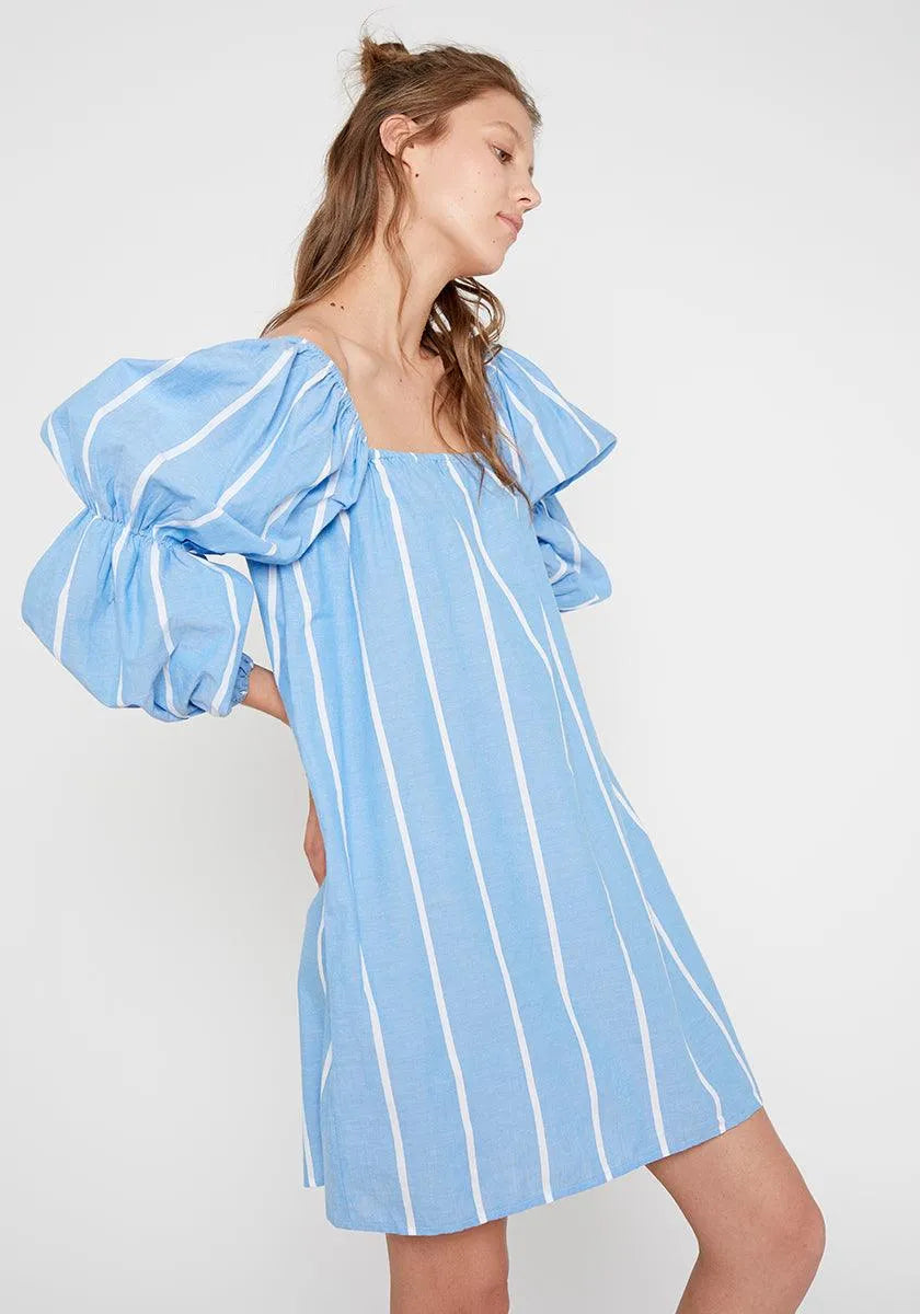 Vestido recto tejido vaquero con rayas verticales - ECRU