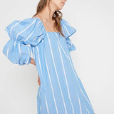 Vestido recto tejido vaquero con rayas verticales - ECRU