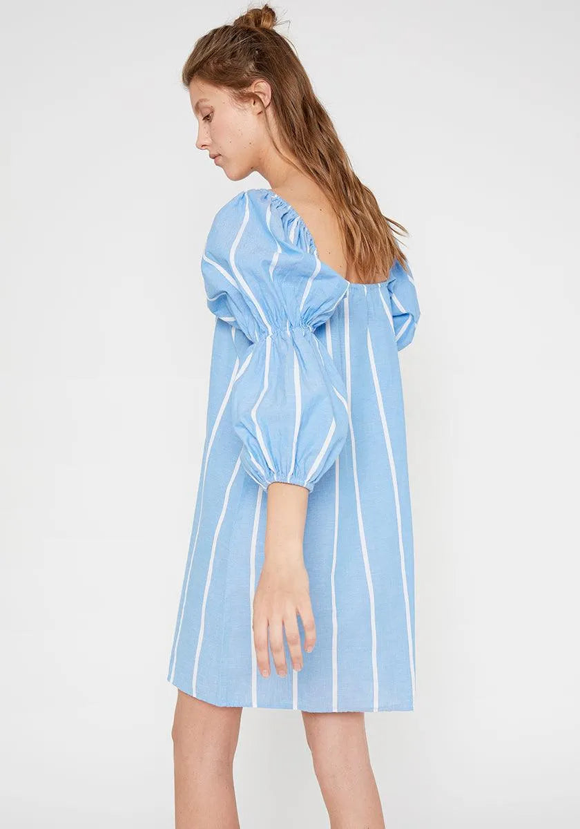 Vestido recto tejido vaquero con rayas verticales - ECRU