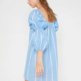 Vestido recto tejido vaquero con rayas verticales - ECRU