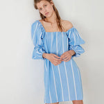 Vestido recto tejido vaquero con rayas verticales - ECRU