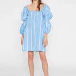 Vestido recto tejido vaquero con rayas verticales - ECRU