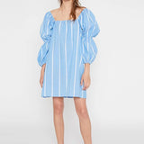 Vestido recto tejido vaquero con rayas verticales - ECRU