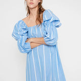 Vestido recto tejido vaquero con rayas verticales - ECRU