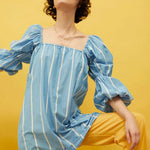 Vestido recto tejido vaquero con rayas verticales - ECRU