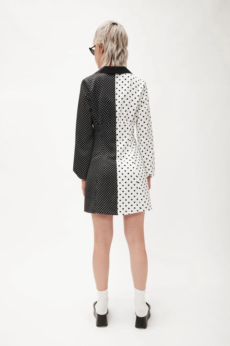 Vestido satinado lunares - ECRU