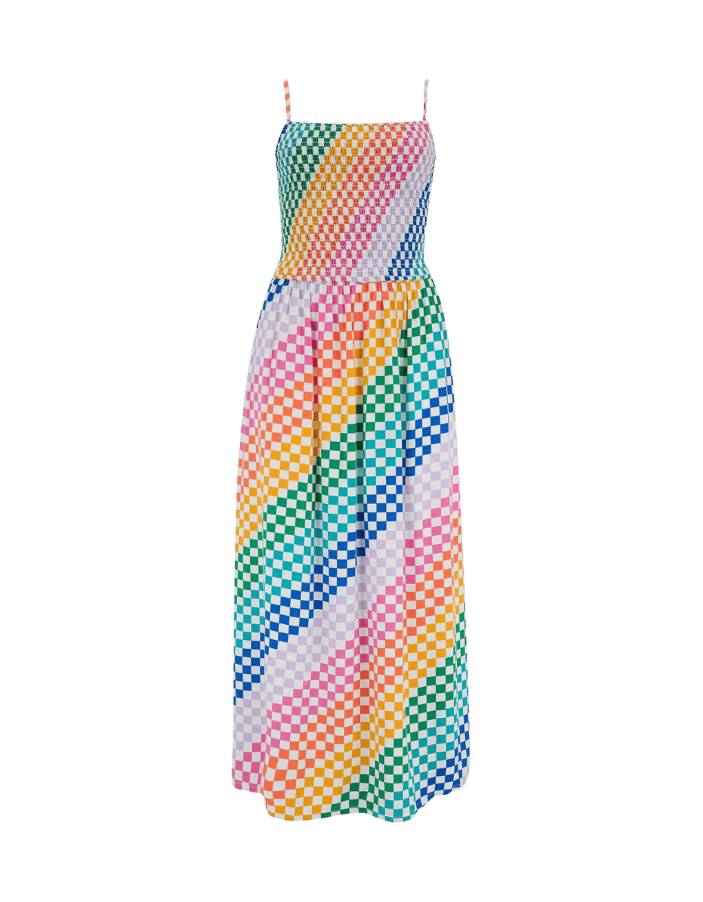 Vestido Sugarhill Christabel Sundress Multi Rainbow Checkerboard - ECRU