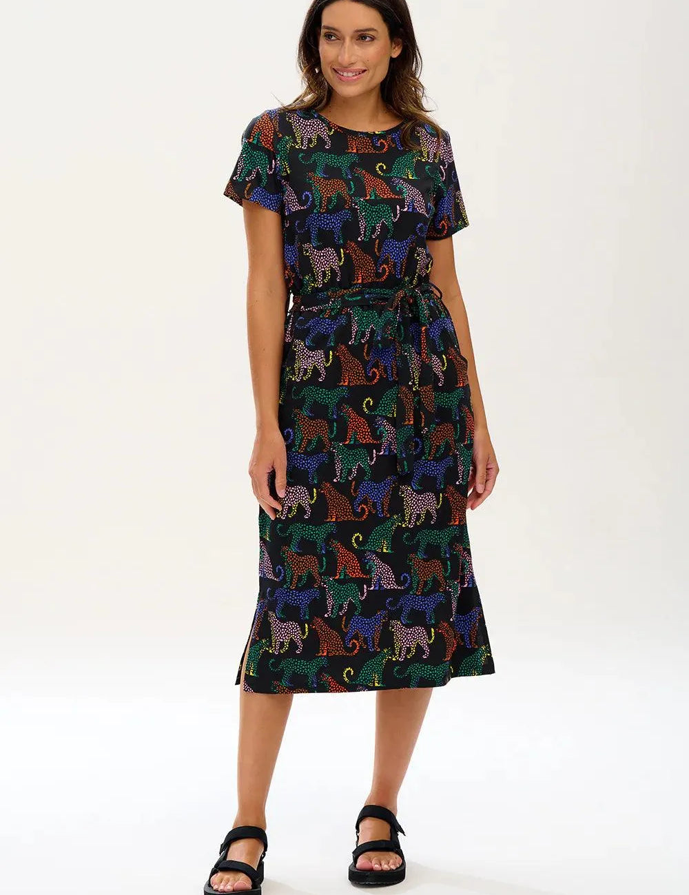Vestido Sugarhill Flissy Jersey Black Colourful Leopard Spots - ECRU