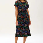 Vestido Sugarhill Flissy Jersey Black Colourful Leopard Spots - ECRU