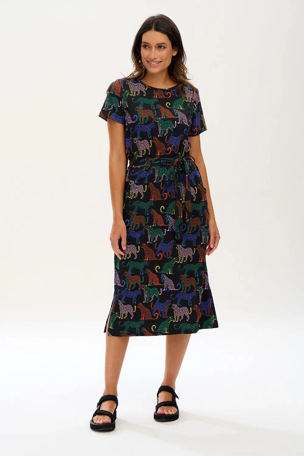 Vestido Sugarhill Flissy Jersey Black Colourful Leopard Spots - ECRU