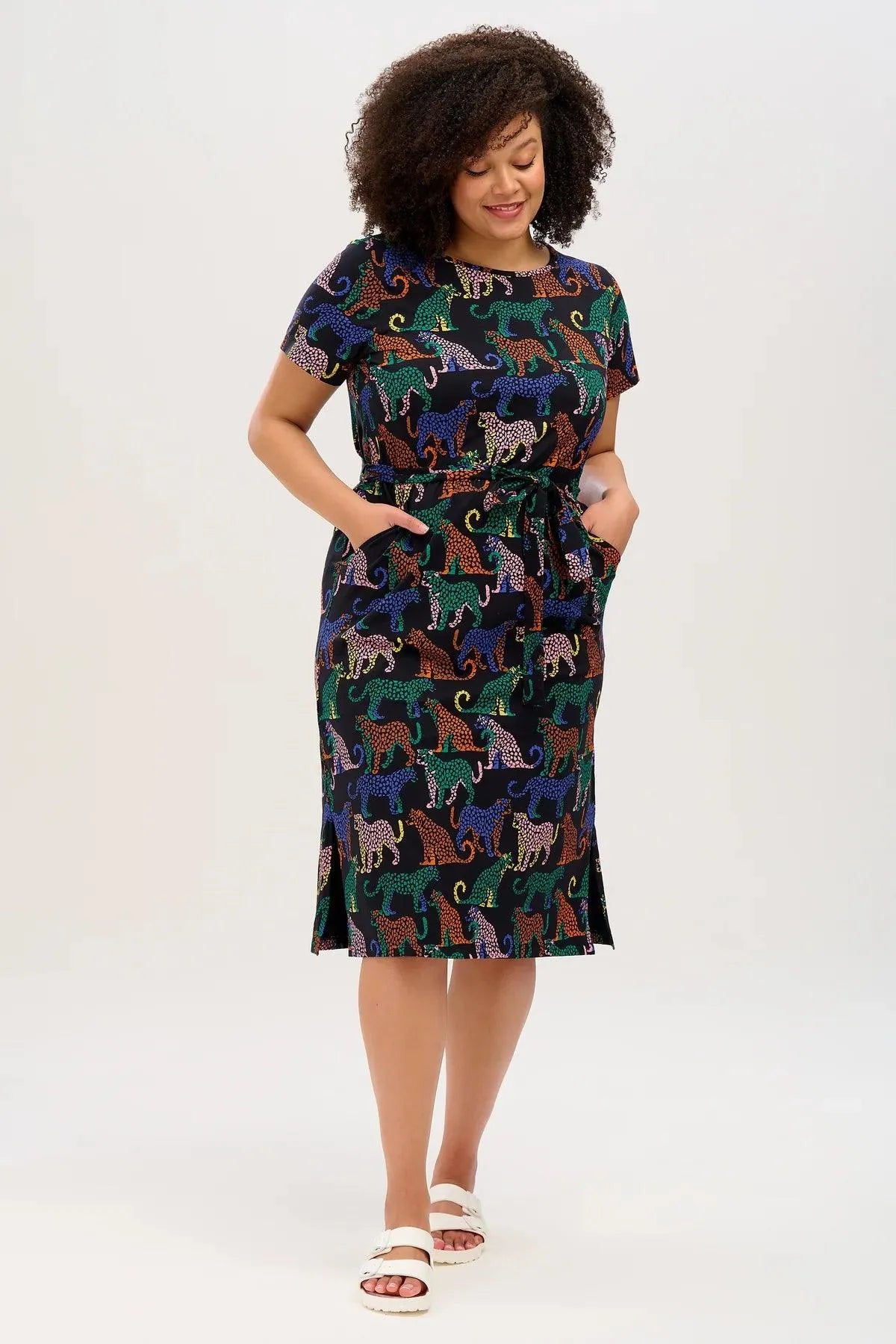 Vestido Sugarhill Flissy Jersey Black Colourful Leopard Spots - ECRU