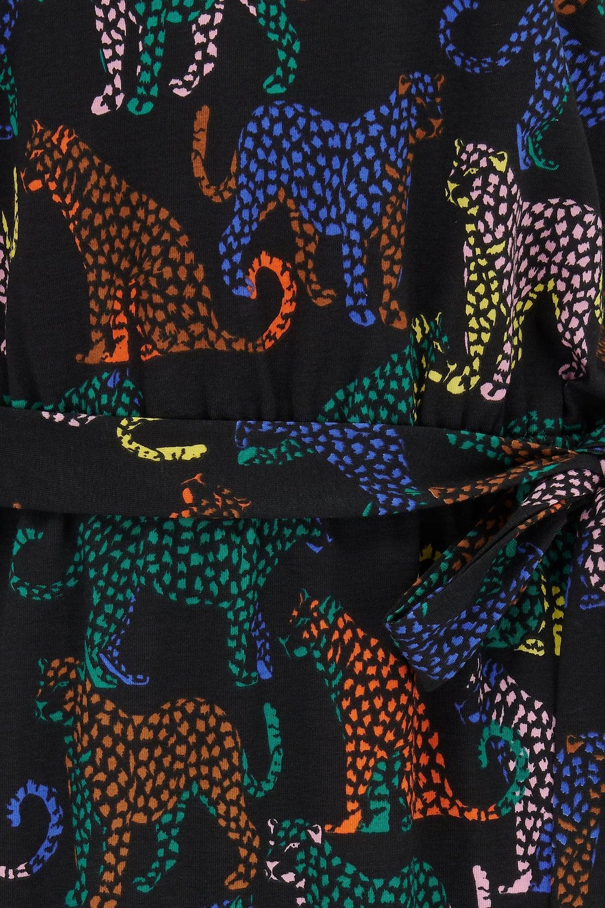 Vestido Sugarhill Flissy Jersey Black Colourful Leopard Spots - ECRU