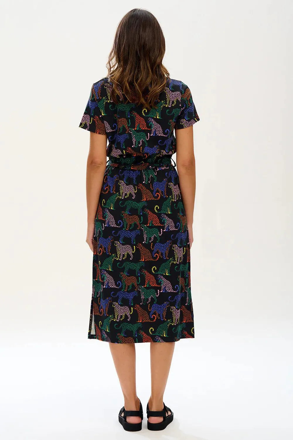 Vestido Sugarhill Flissy Jersey Black Colourful Leopard Spots - ECRU