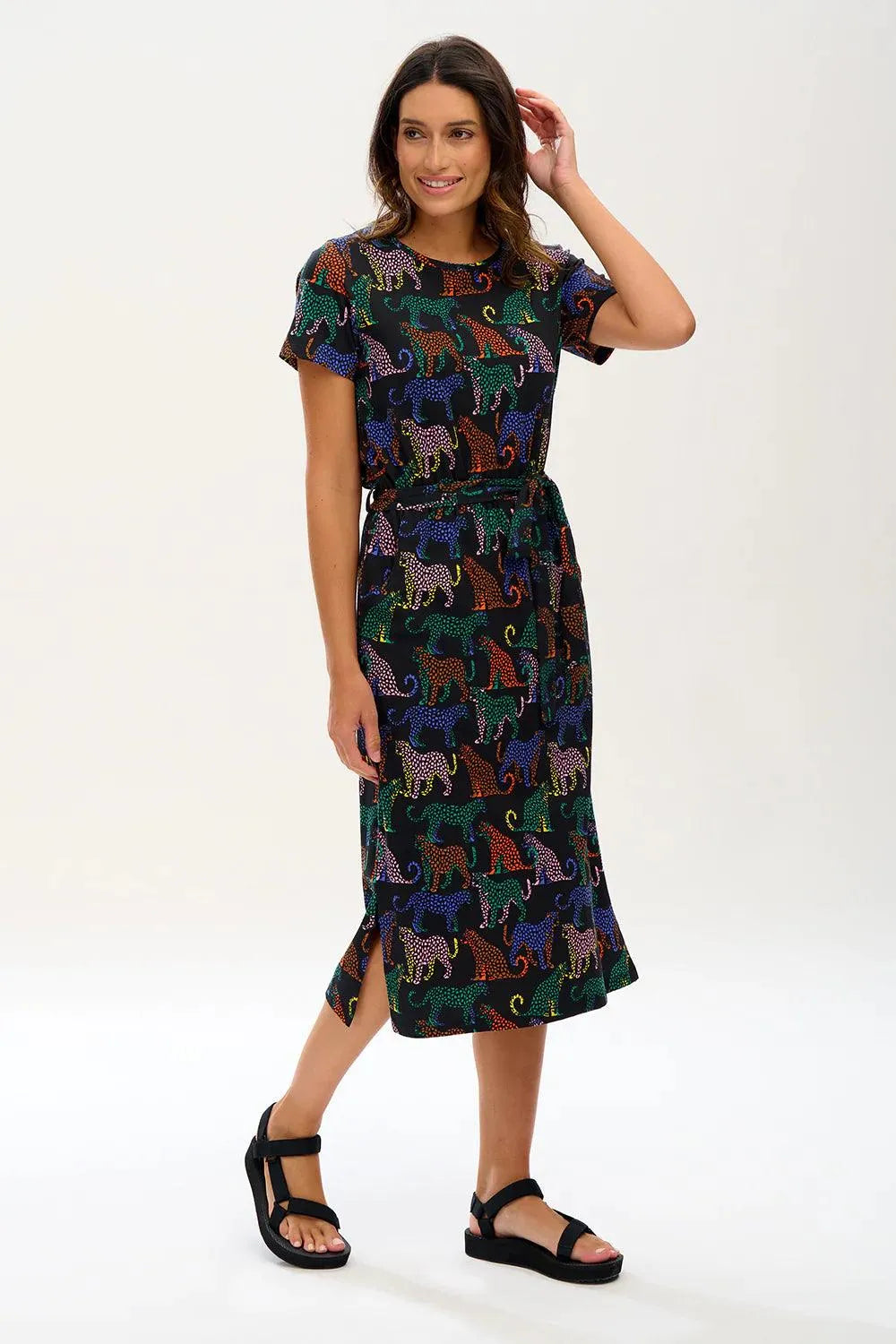 Vestido Sugarhill Flissy Jersey Black Colourful Leopard Spots - ECRU