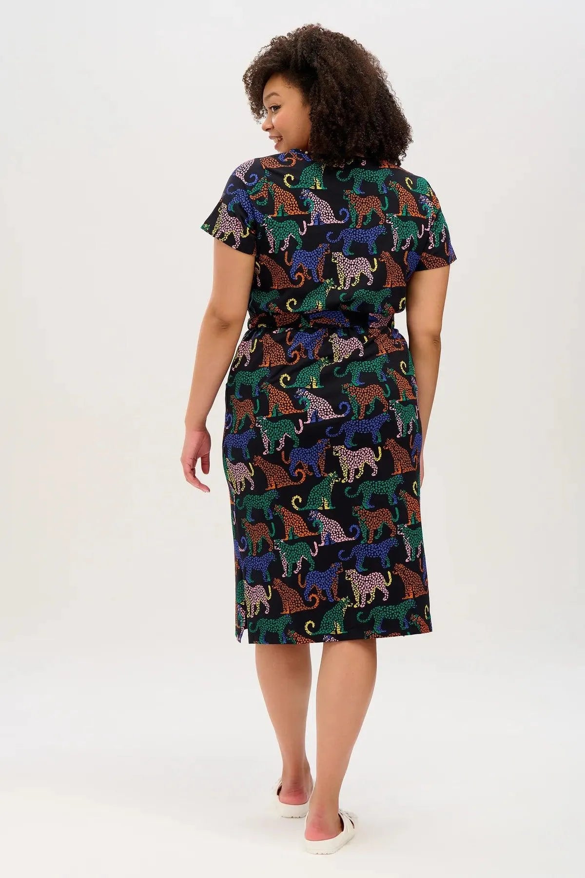 Vestido Sugarhill Flissy Jersey Black Colourful Leopard Spots - ECRU