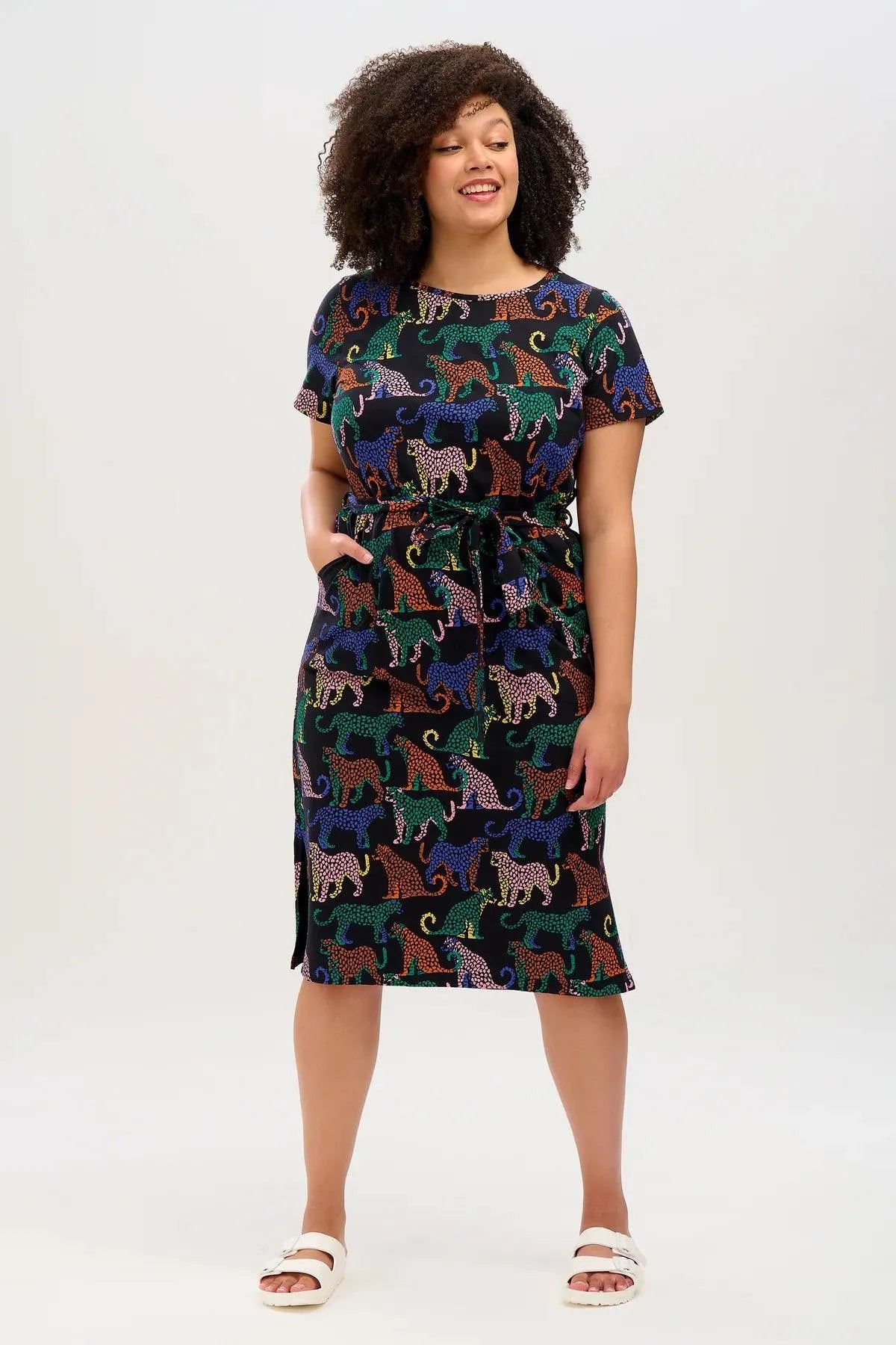 Vestido Sugarhill Flissy Jersey Black Colourful Leopard Spots - ECRU
