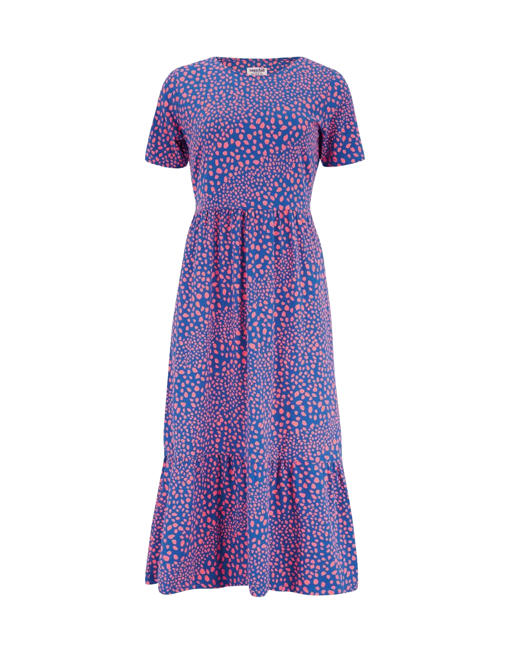 Vestido Sugarhill Unna Jersey Smock Blue Painterly Spot - ECRU