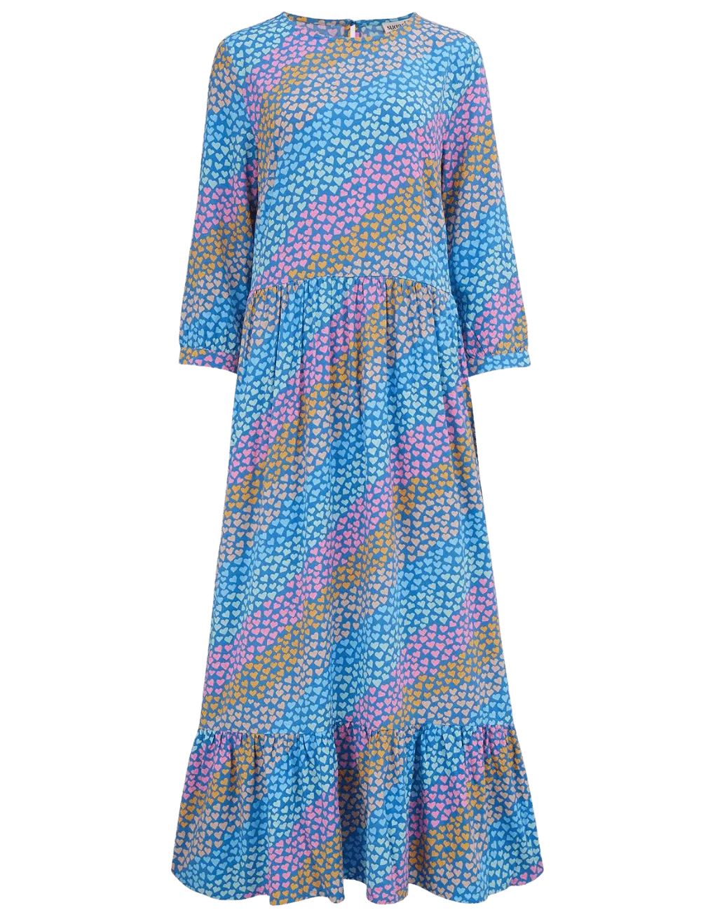 Vestido Suki Smock Blue Sliding Hearts - ECRU