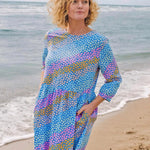 Vestido Suki Smock Blue Sliding Hearts - ECRU