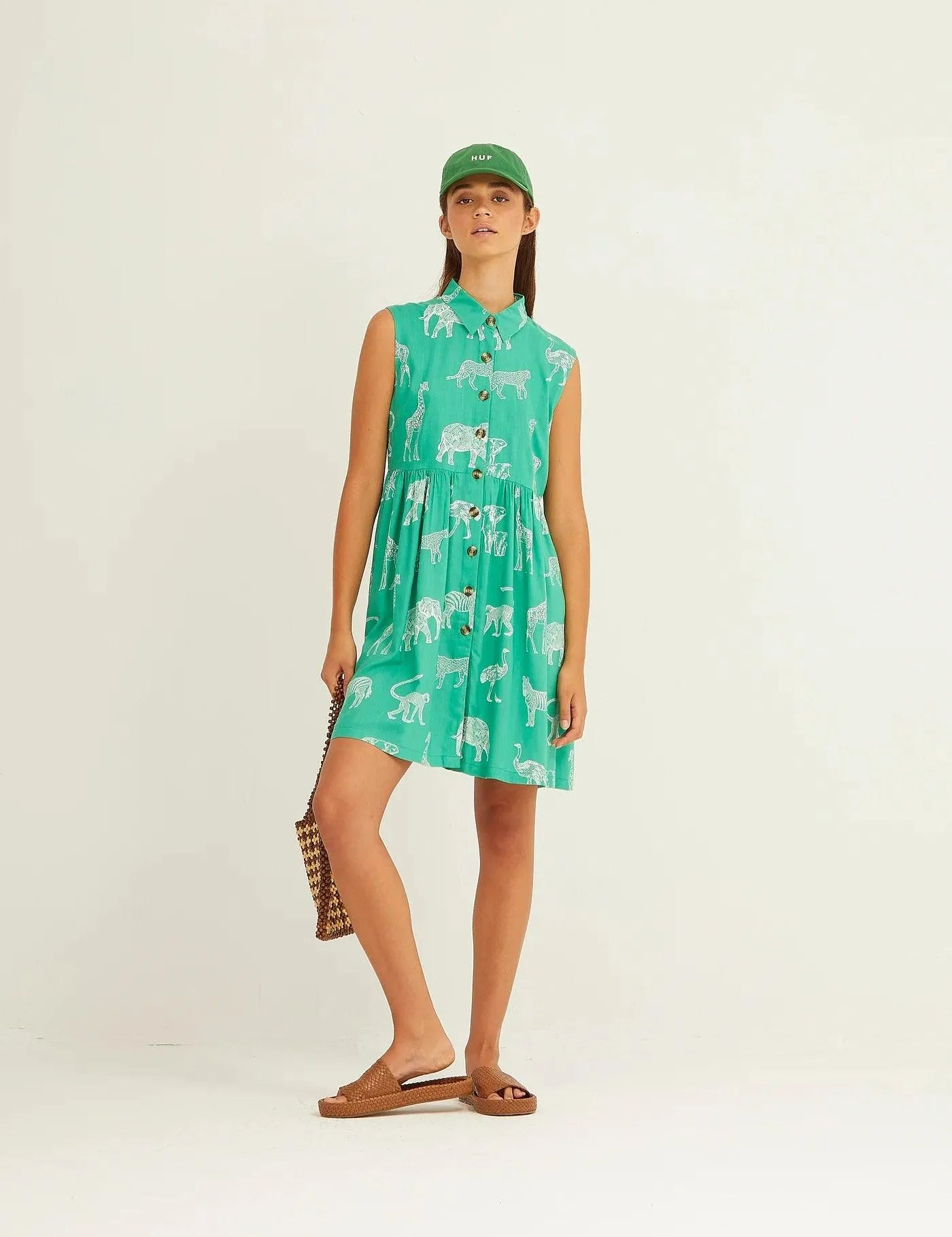 Vestido Xantik Camisero Corto Green Africa - ECRU
