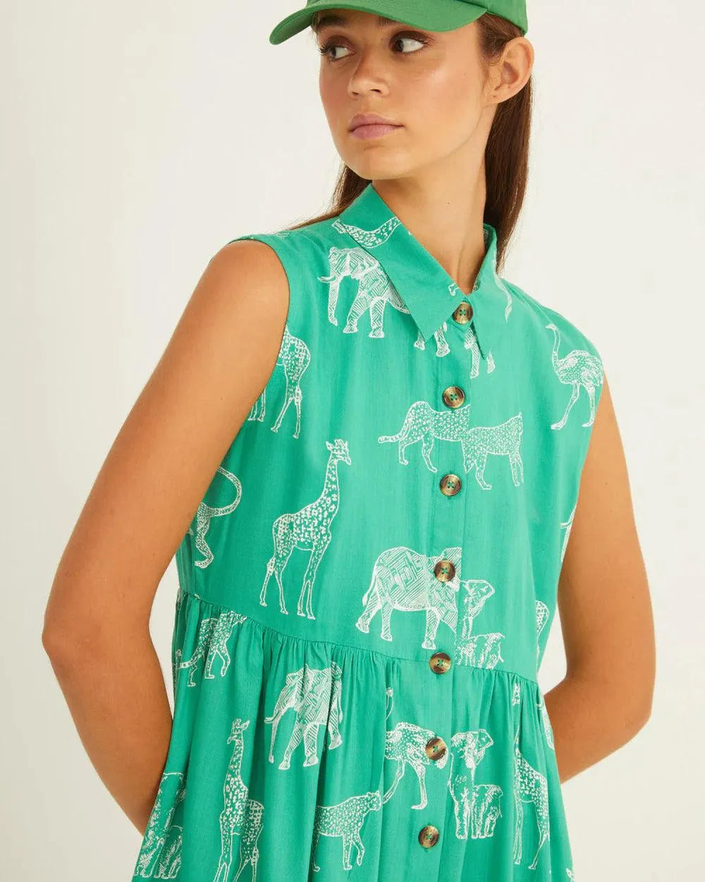 Vestido Xantik Camisero Corto Green Africa - ECRU