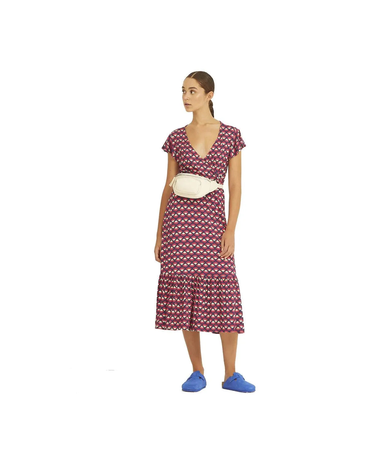 Vestido Xantik Cruzado Volante Turkey Feather - ECRU