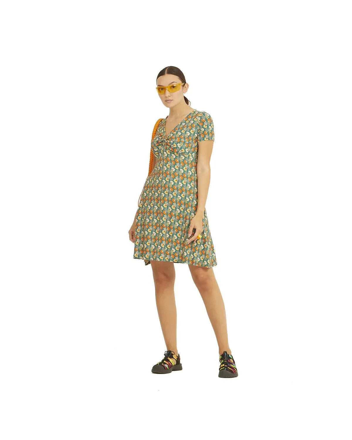 Vestido Xantik Nudo Manga Corta Flower Leaves - ECRU