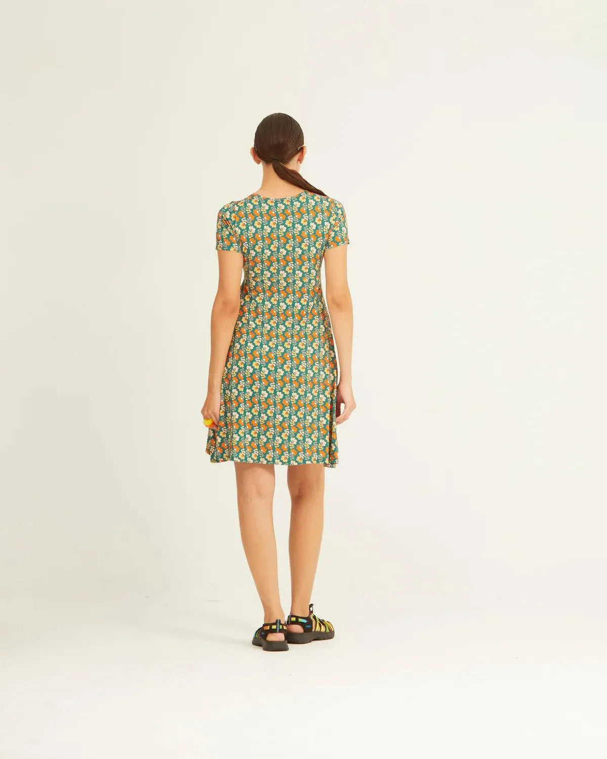 Vestido Xantik Nudo Manga Corta Flower Leaves - ECRU