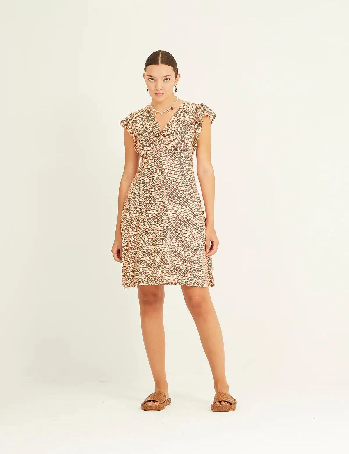 Vestido Xantik Nudo Manga Volante Ceramic - ECRU