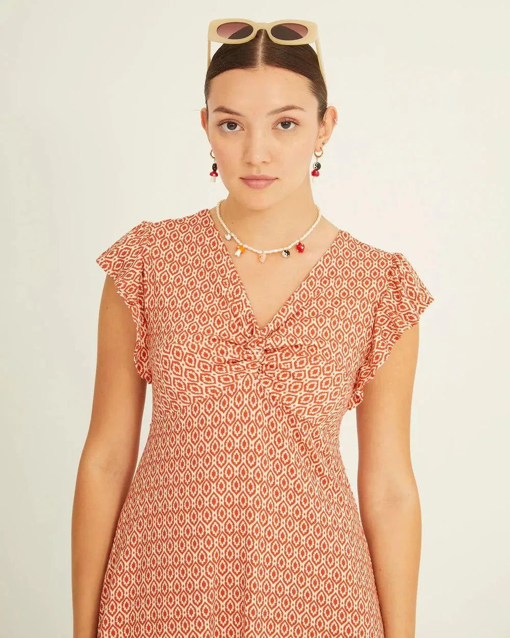 Vestido Xantik Nudo Manga Volante Ceramic - ECRU