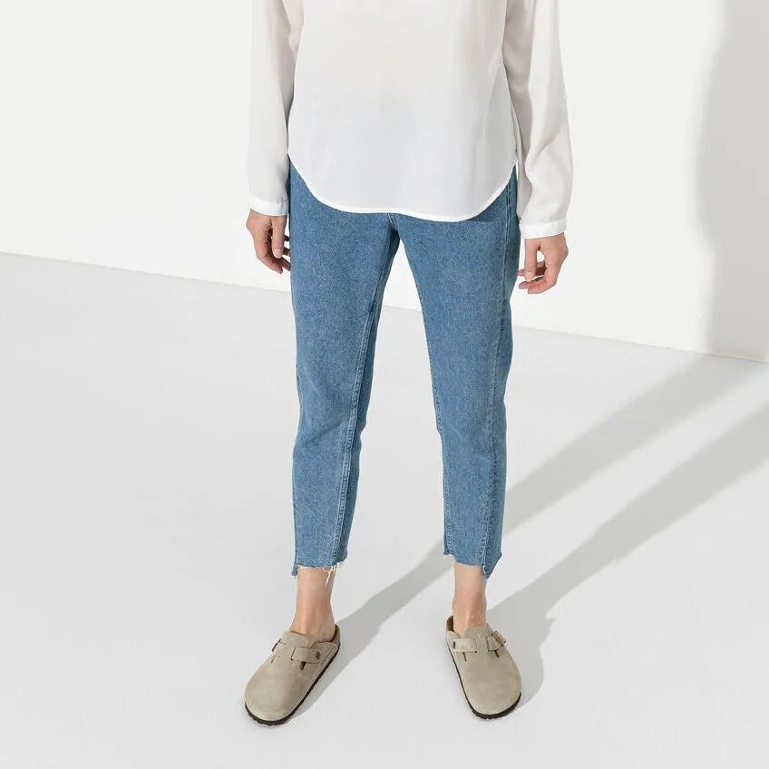 Zueco Boston Plantilla Blanda Suede Leather Ante Taupe - ECRU