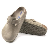 Zuecos Boston Suede Leather Faded Khaki Plantilla Blanda - ECRU