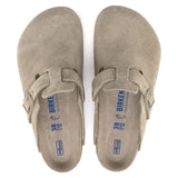 Zuecos Boston Suede Leather Faded Khaki Plantilla Blanda - ECRU